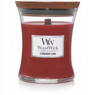 WoodWick - Cinnamon Chai - średnia świeca zapachowa z drewnianym knotem