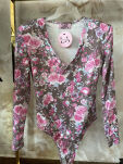 LA MILLA BAWEŁNIANE BODY V-NECK FLOWERS BRĄZ/RÓŻ - 3