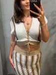 ROYAL CLUB KOMPLET TOP/KIMONO + SPÓDNICA CASABLANCA PIASKOWY BEŻ/ŚMIETANA - 4