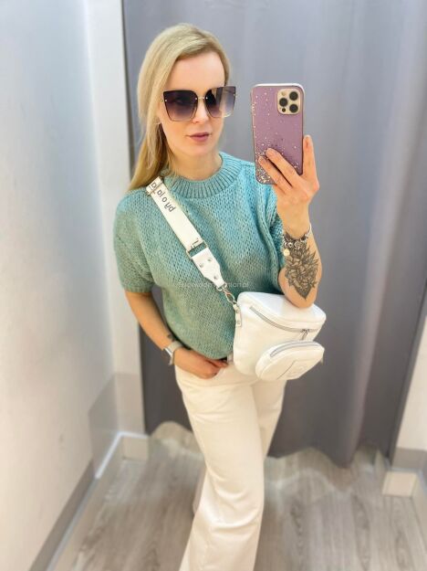 BY O LA LA...! SWETER Z KRÓTKIMI RĘKAWAMI MIĘTA