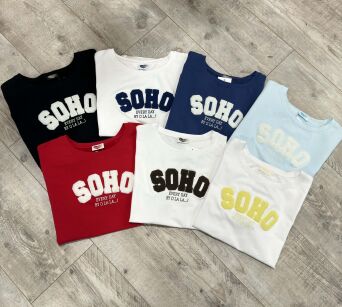 BY O LA LA! BLUZKA T-SHIRT SOHO BIAŁY/BRĄZ