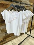 BY O LA LA! BLUZKA T-SHIRT WYSZYWANE LOGO BIEL/BŁĘKIT - 3