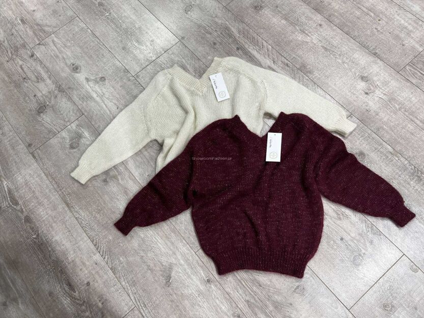 BY O LA LA.. ! SWETER PREMIUM KID MOHER V-NECK Z LUREKSEM ŚMIETANA