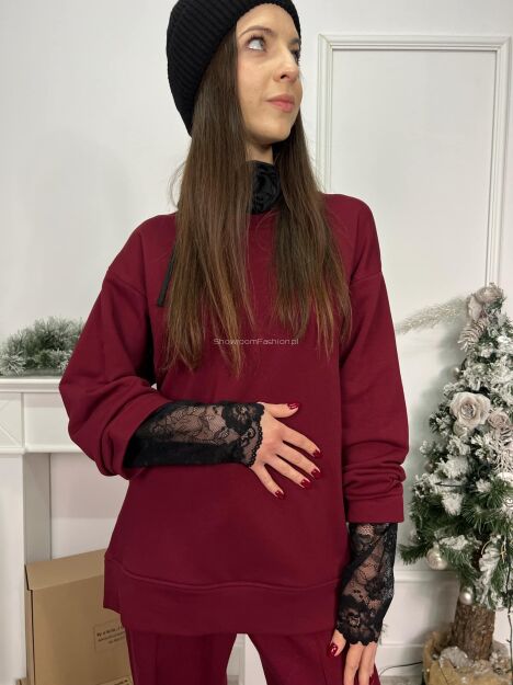 BY O LA LA! DRESOWA BLUZA Z KORONKĄ BORDO