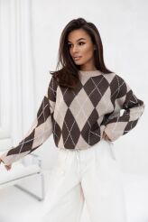 SEMPRE SWETER W ROMBY MOKKA/CZEKOLADA/BIEL