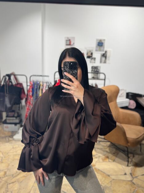 EMO BLUZKA KOSZULA SATYNOWA CZEKOLADA