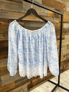 BY O LA LA! BLUZKA BOHO W KWIATY NIEBIESKA