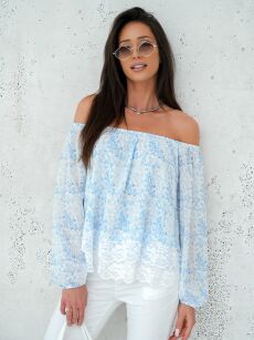 BY O LA LA! BLUZKA BOHO W KWIATY NIEBIESKA