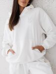 BY O LA LA! OVERSIZOWA BLUZA KANGURKA Z LOGO ŚMIETANA - 3