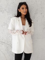 BY O LA LA...! MARYNARKA Z KORONKOWYMI RĘKAWAMI OFF WHITE