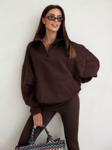 BY O LA LA! BLUZA Z WYSOKĄ STÓJKĄ ESPRESSO (CZEKOLADA)