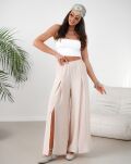 BY O LA LA! BATYSTOWE SPODNIE WIDE LEG BEŻ - 2