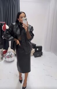 LA MILLA OŁÓWKOWA SPÓDNICA MIDI Z ECO SKÓRY CZARNA