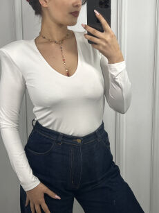 LA MILLA BODY V-NECK Z PODUSZKAMI BIAŁE
