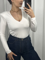 LA MILLA BODY V-NECK Z PODUSZKAMI BIAŁE