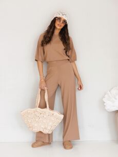 BY O LA LA...! KOMPLET DZIANINOWY SWETER + SPODNIE MAY KARMEL