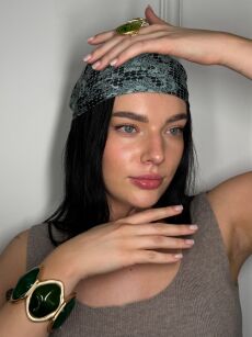 CHUSTA APASZKA Z JEDWABIEM ORNAMENTY CZARNA/TURKUS/ŻÓŁTA