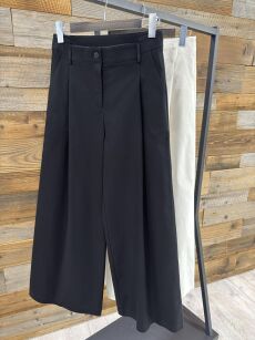 BY O LA LA! DRELICHOWE SPODNIE WIDE LEG Z ZAKŁADKAMI OFF WHITE