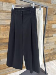 BY O LA LA! DRELICHOWE SPODNIE WIDE LEG Z ZAKŁADKAMI OFF WHITE