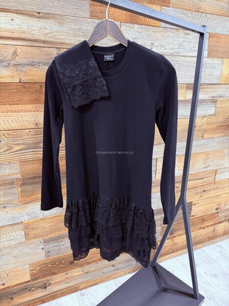 BY O LA LA! SUKIENKA KORONKOWE FALBANY CZARNA