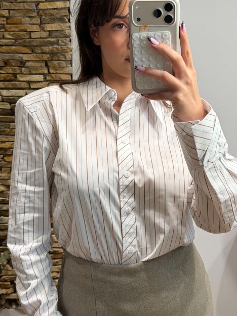 EMO ELEGANCKA KOSZULA MINI BOSS W PASY ŚMIETANA/BEŻ/CZEKOLADA