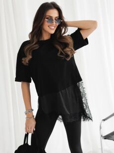 BY O LA LA! BLUZKA T-SHIRT Z KORONKĄ LACY CZARNA