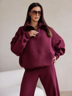 BY O LA LA! BLUZA Z WYSOKĄ STÓJKĄ BORDO (BLACK CHERRY)