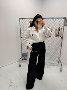 LA MILLA SPODNIE DRESOWE WIDE LEG Z TRÓJKĄTNYM LOGO CZARNE