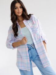 BY O LA LA! OVERSIZOWA KOSZULA W KRATĘ RÓŻ/BŁĘKIT