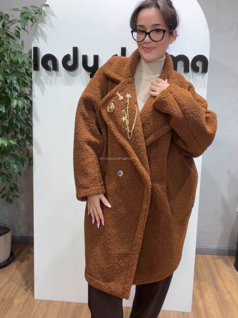 LADY DRAMA OVERSIZOWY PŁASZCZ KOŻUSZEK RUDY BRĄZ (WIEWIÓRKA)
