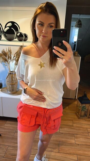 BY O LA LA! SPODENKI SZORTY Z KIESZENIAMI KORAL