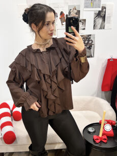 KOSZULA Z FALBANAMI WIYA CZEKOLADA