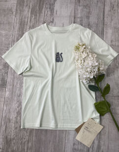 BLUZKA T-SHIRT SZARY KOT ŚMIETANA