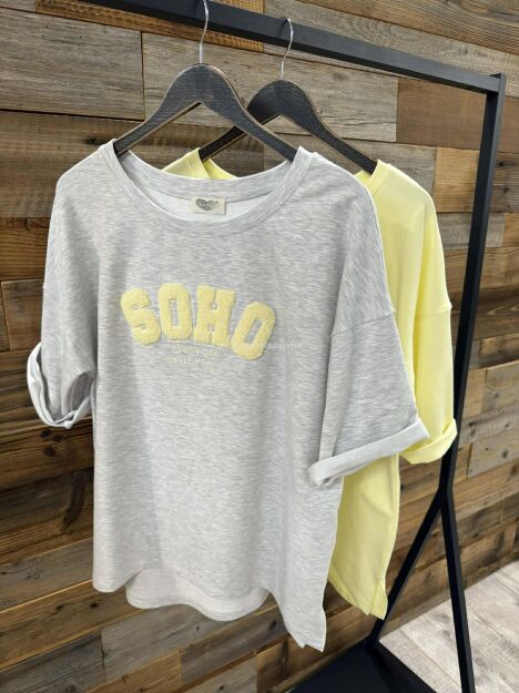 BY O LA LA! BLUZKA T-SHIRT SOHO SZARY/ŻÓŁTY
