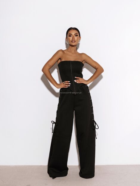 LA MILLA SPODNIE DRESOWE WIĄZANE PO BOKACH WIDE LEG CZERŃ