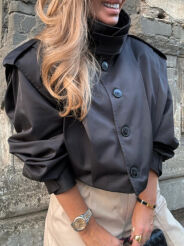 EMO KRÓTKI TRENCZ ZE STÓJKĄ CZARNY