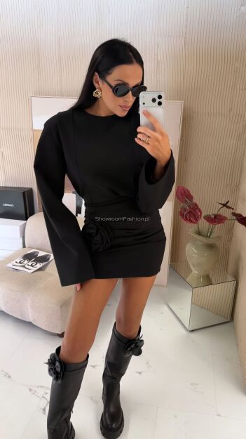 LA MILLA KOMPLET BLUZKA + SPÓDNICA RÓŻA CZARNY