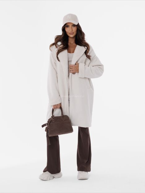 BY O LA LA! PŁASZCZ KOŻUSZEK PRĄŻKOWANY ŚMIETANA