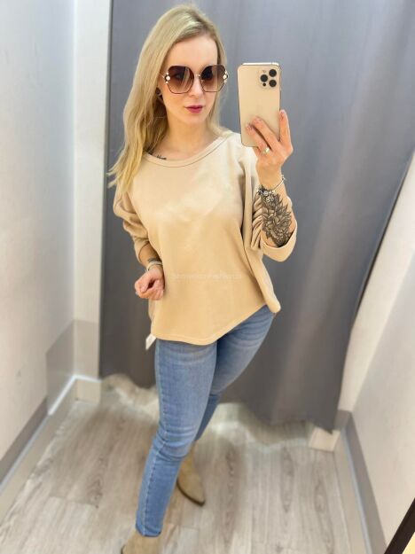 BY O LA LA! OVERSIZOWA BLUZA Z WYCIĘCIEM NA PLECACH BEŻ