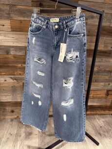 BY O LA LA! SPODNIE JEANSY Z DZIURAMI CIEMNONIEBIESKIE