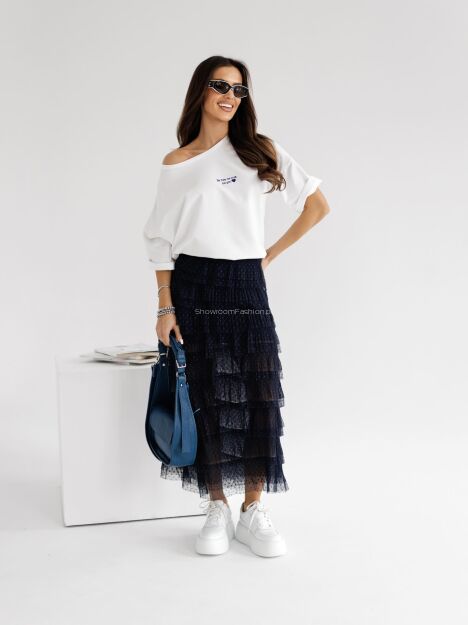 BY O LA LA! SPÓDNICA MAXI Z FALBANAMI GRANAT