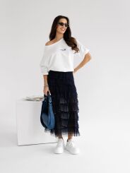 BY O LA LA! SPÓDNICA MAXI Z FALBANAMI GRANAT