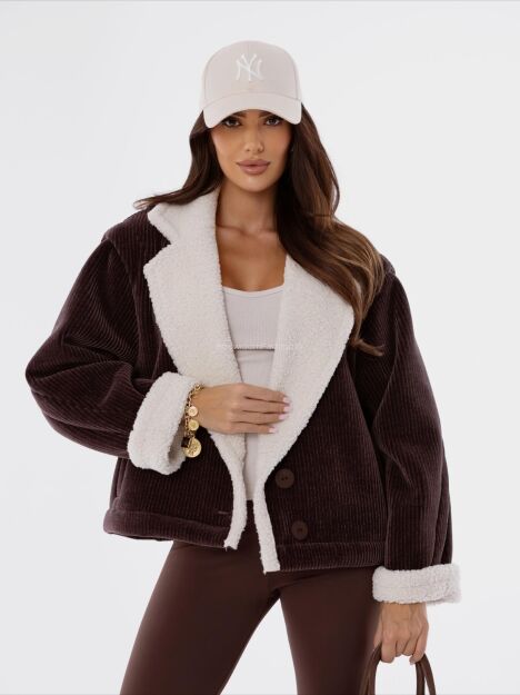 BY O LA LA! PŁASZCZ KOŻUSZEK SZTRUKS CZEKOLADA (CHOCOMUS)