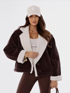 BY O LA LA! PŁASZCZ KOŻUSZEK SZTRUKS CZEKOLADA (CHOCOMUS)