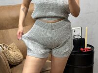 LADY DRAMA ŻAKARDOWE SPODENKI Z BAWEŁNY REGENEROWANEJ SZARE - 3