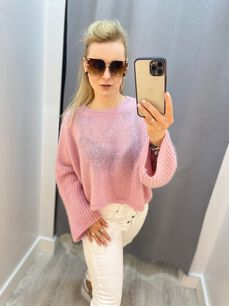 BY O LA LA.. ! SWETER MOHER SZEROKI RĘKAW RÓŻ