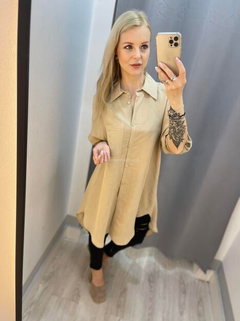 BY O LA LA! DŁUGA ASYMETRYCZNA KOSZULA BEŻ