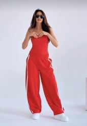 BY O LA LA! DRESOWE SPODNIE BALLOON Z LAMPASAMI RED KISS (CZERWONE)