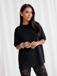 BY O LA LA! BLUZKA T-SHIRT Z LOGOWANIEM Z TYŁU CZARNA