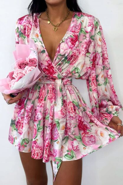 LA MILLA KOMBINEZON OVERSIZE PEONIE ECRU/RÓŻ/MULTICOLOR